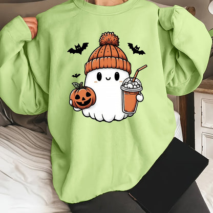 Vibrant Halloween Print Hoodie - Soft, Breathable, Drawstring Casual Hooded Sweatshirt for Fall & Spring, Women's Relaxed Fit Clothing with Long Sleeves and Pocket