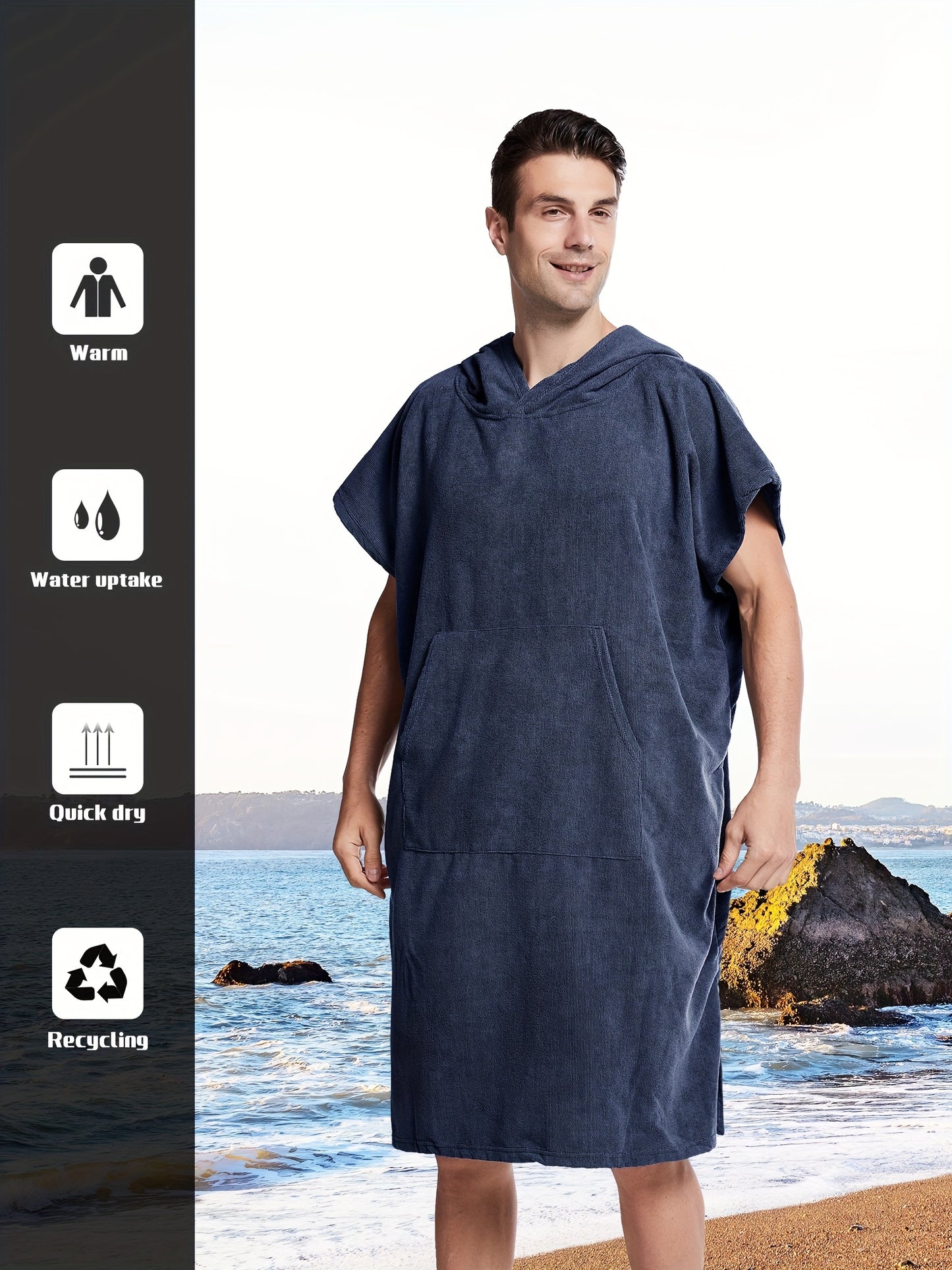 Men's Quick Drying Towel Robe Hoodie For Home Pajamas Wear Night-robe Bathrobe After Bath, Gift For Men (suitable For People Between 160 And 190 In Height)