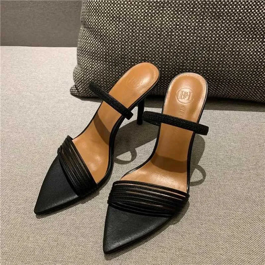 Dress Shoes  New Womens High-heeled Slippers Sexy Narrow Band Pointed Open Toe Stiletto Heels Modern Leather Sequin Mules Summer Heels H240521 CA9O