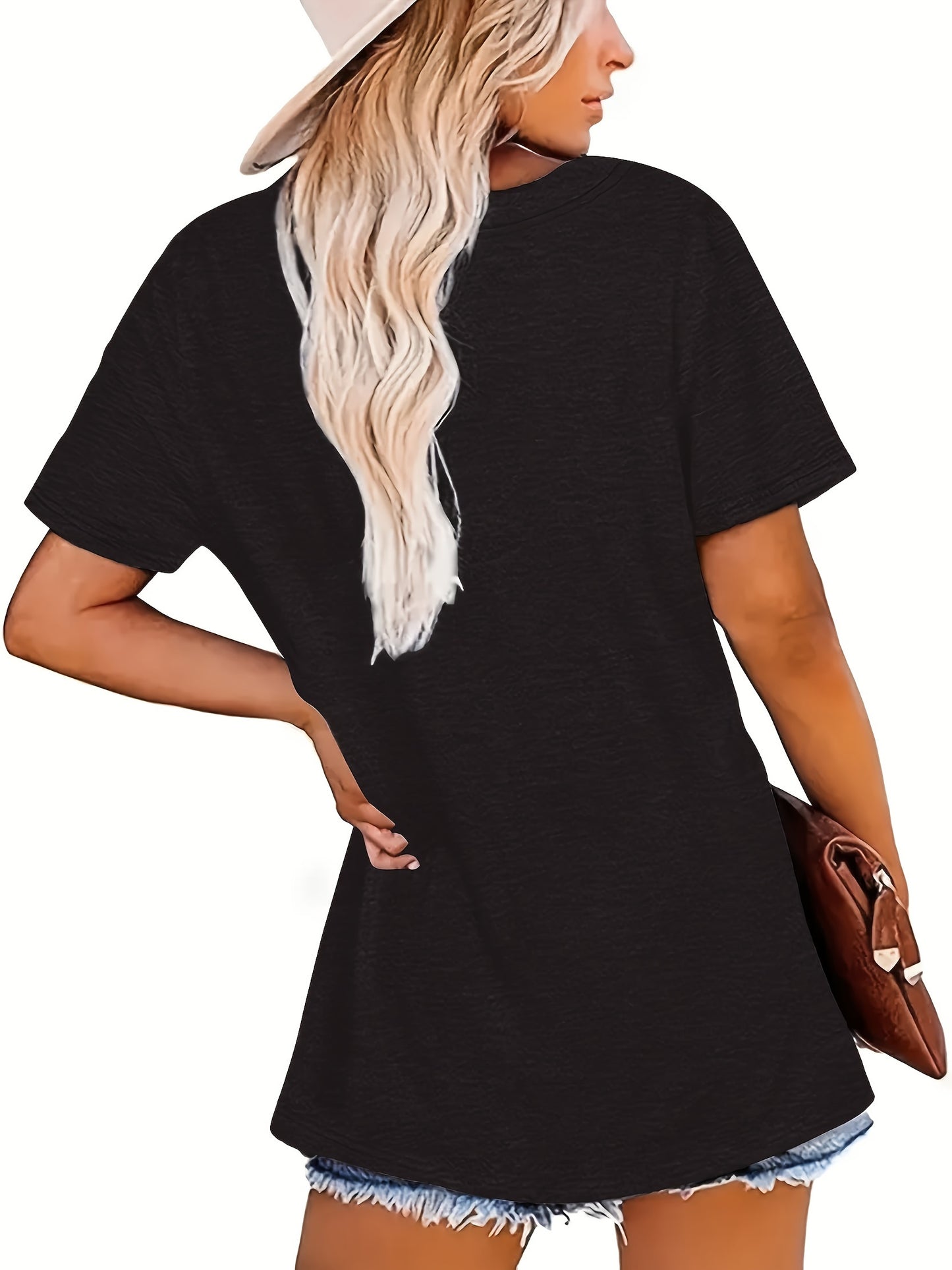 Womens Fashionable Letter Print T-Shirt - Comfortable Crew Neck, Short Sleeve, Casual Summer Top - Versatile Wardrobe Staple