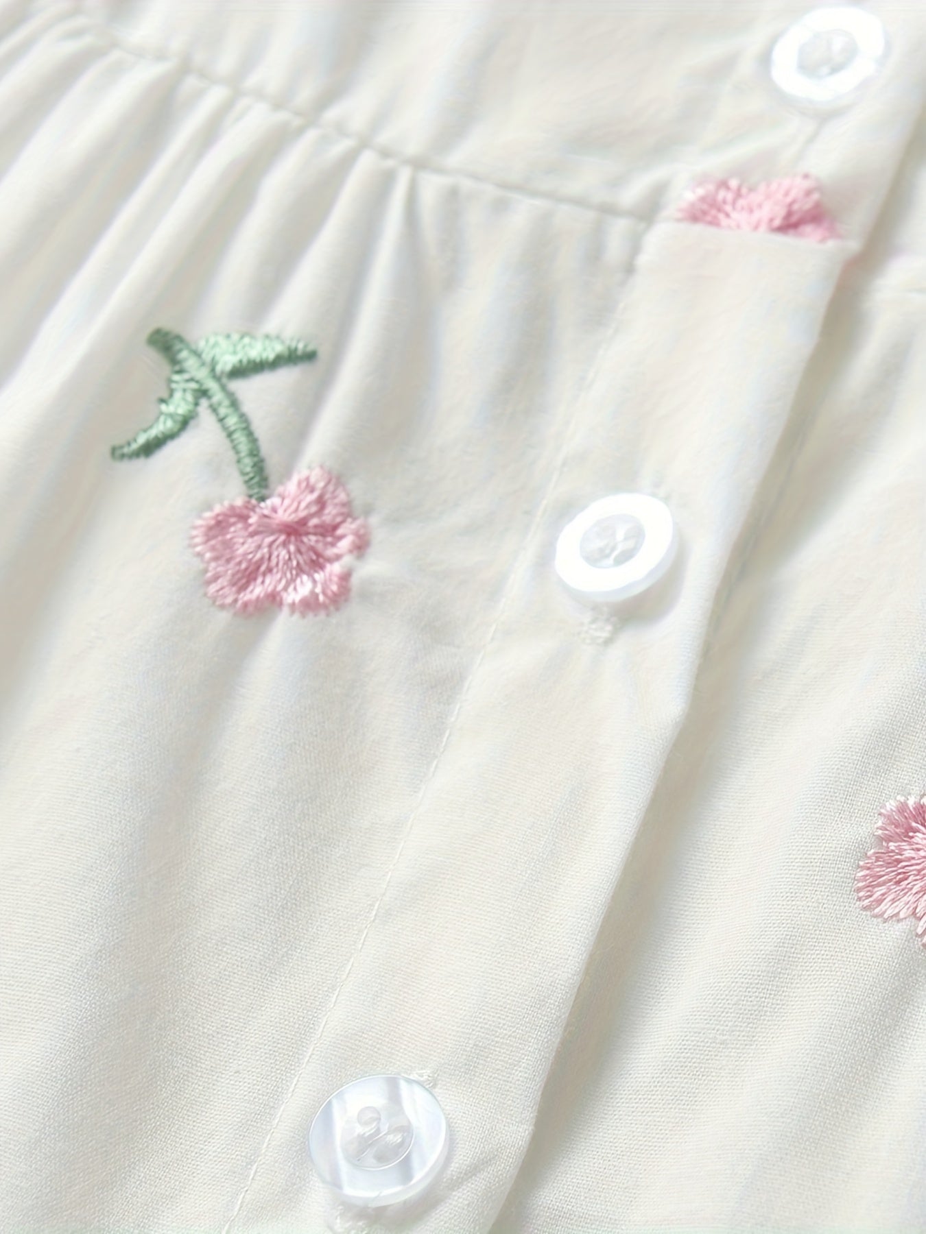 Cotton Girls Ditsy Floral Short Sleeve Blouse Shirt - Embroidered Lapel Collar, Regular Fit, Non-Stretch Fabric, Cute Doll Collar Design, Perfect for Summer Casual Wear