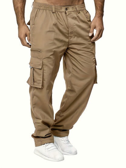 Men's Durable Polyester Cargo Pants, Comfortable Straight-Leg Fit, Versatile Multi-Pocket Design for Outdoor Work & Leisure