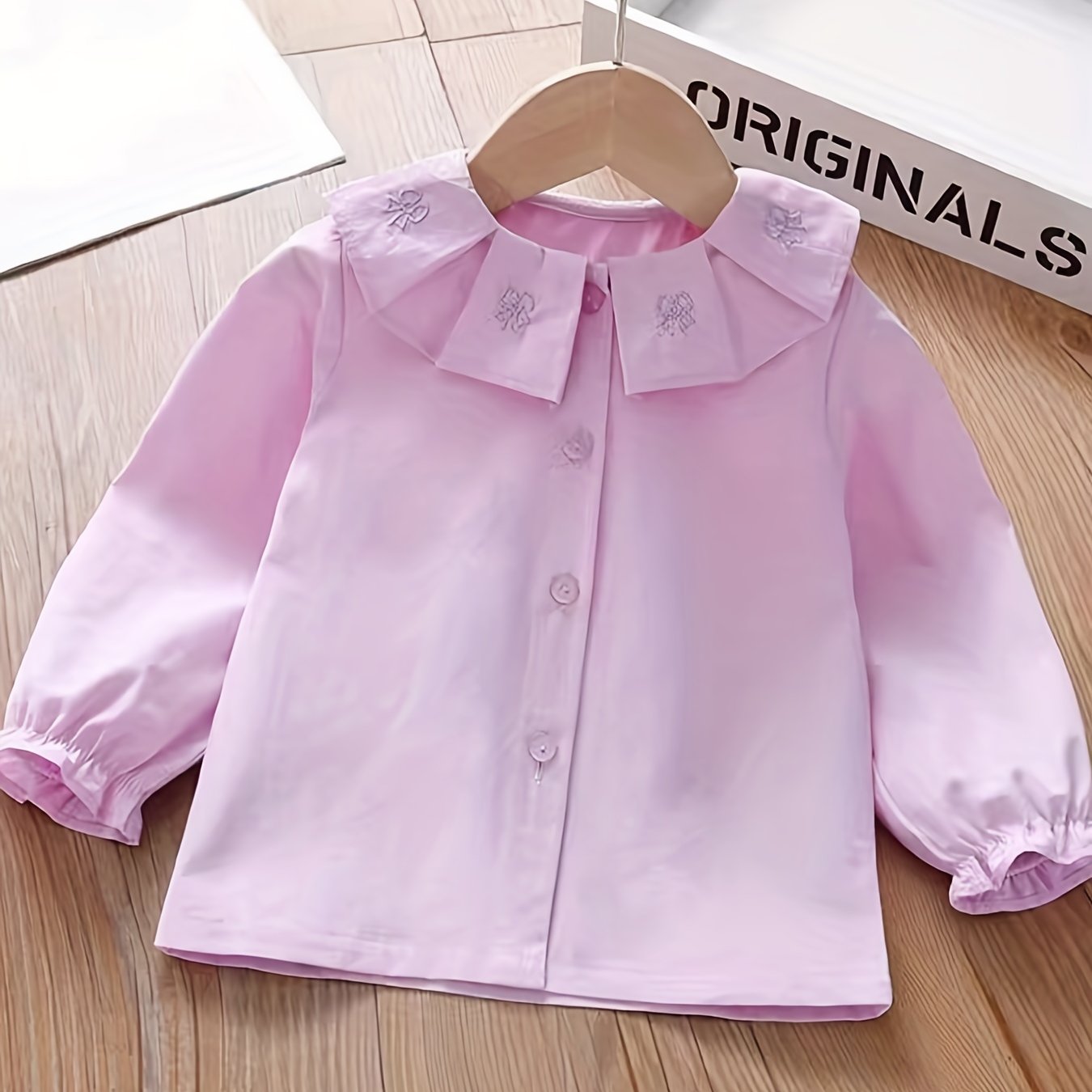 Toddler Girls Uniform Shirt Pleated Collar Long Sleeve Cute Blouse Tops