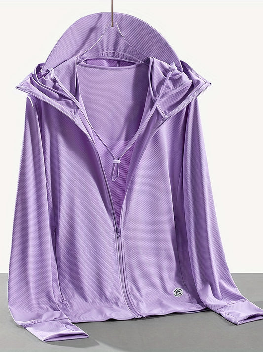 Women's Sunshade Hooded Shirts, Drawstring Long Sleeve Cover Up Outdoor UV Protection Jackets