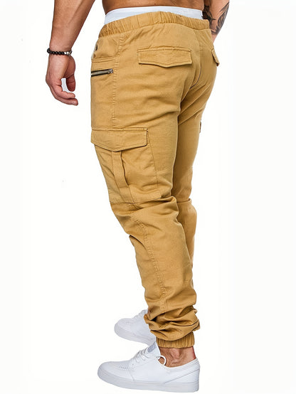 Men's Comfort-Fit Cargo Joggers - Drawstring, Stretch, Flap Pocket - Ideal for Spring & Autumn Casual Wear