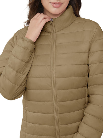 Bnokifin Quilted Puffer Jacket - Ultra-Lightweight, Comfort Soft, Warm, Windproof, Stylish, and Versatile Coat with Stand Collar, Full Zipper, Elastic Cuffs, 4 Pockets, and Perfect for Office Work, School, Travel, Outdoor Activities, and Daily Wear