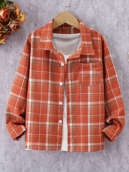 Girls Classic Plaid Shirt - Button-Front Closure, Lapel Collar, Timeless Style for Spring and Fall - Perfect Gift for Party Occasions and Everyday Wear