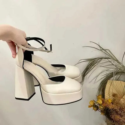 Dress Shoes Elegant high heels for womens  sexy ankle strap black and white platform party shoes dress pump women H240527