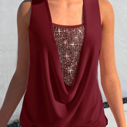 Sequin Decor Ruched Tank Top, Casual Summer Sleeveless Top, Women's Clothing