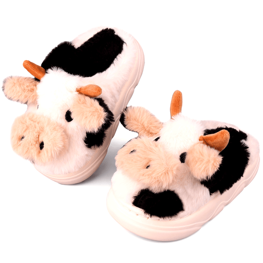 Cozy Cartoon Cow Plush Cotton Slippers - Soft, Warm, and Fuzzy for Winter Indoor Wear - New Arrival Home Slippers for Cold Weather