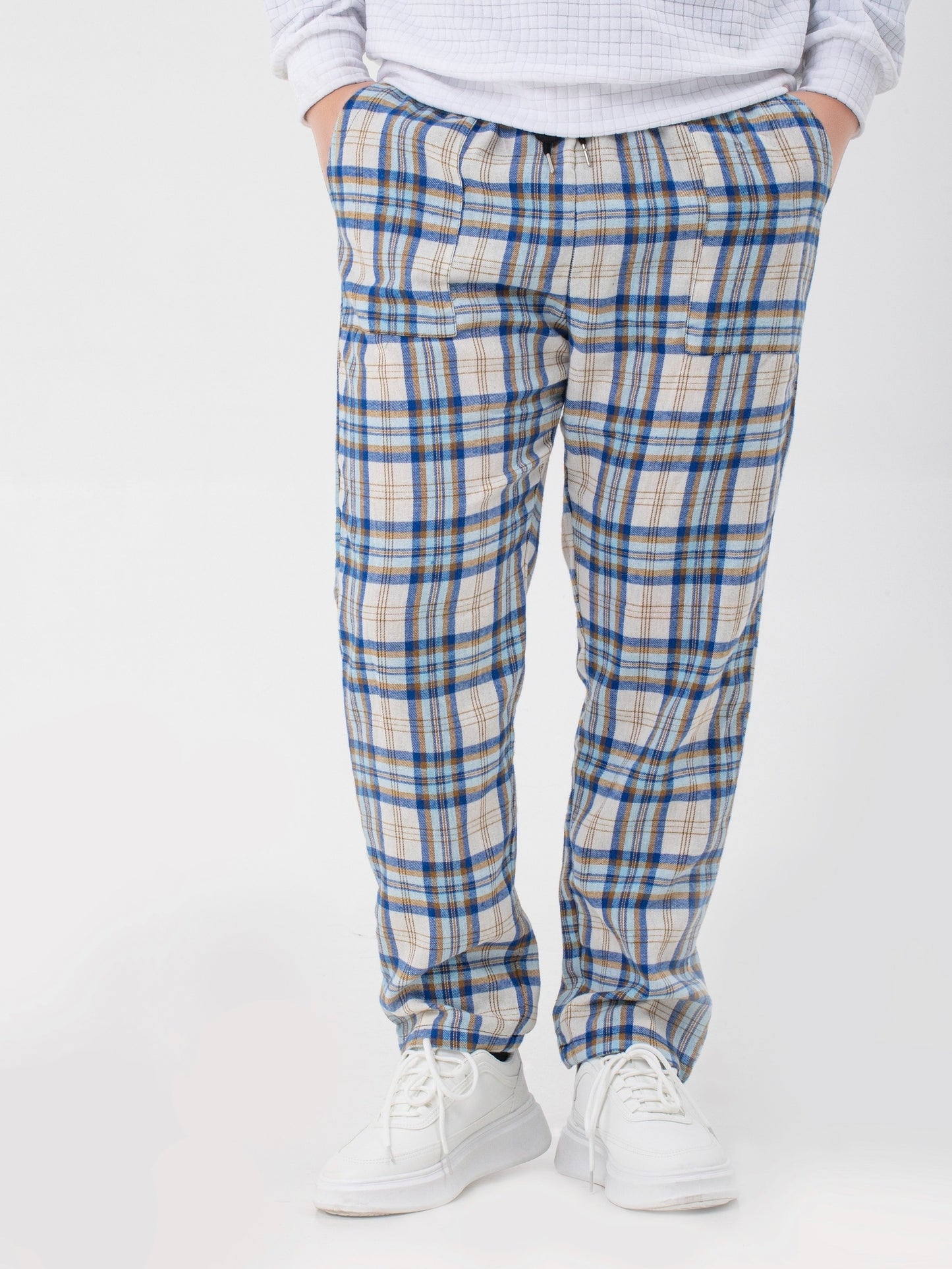 Men's Simple Style Plaid Pattern Casual Comfy Pants, Trendy Loose Stretchy Elastic Waist Home Pajamas Bottom, Suitable For Sleeping Home