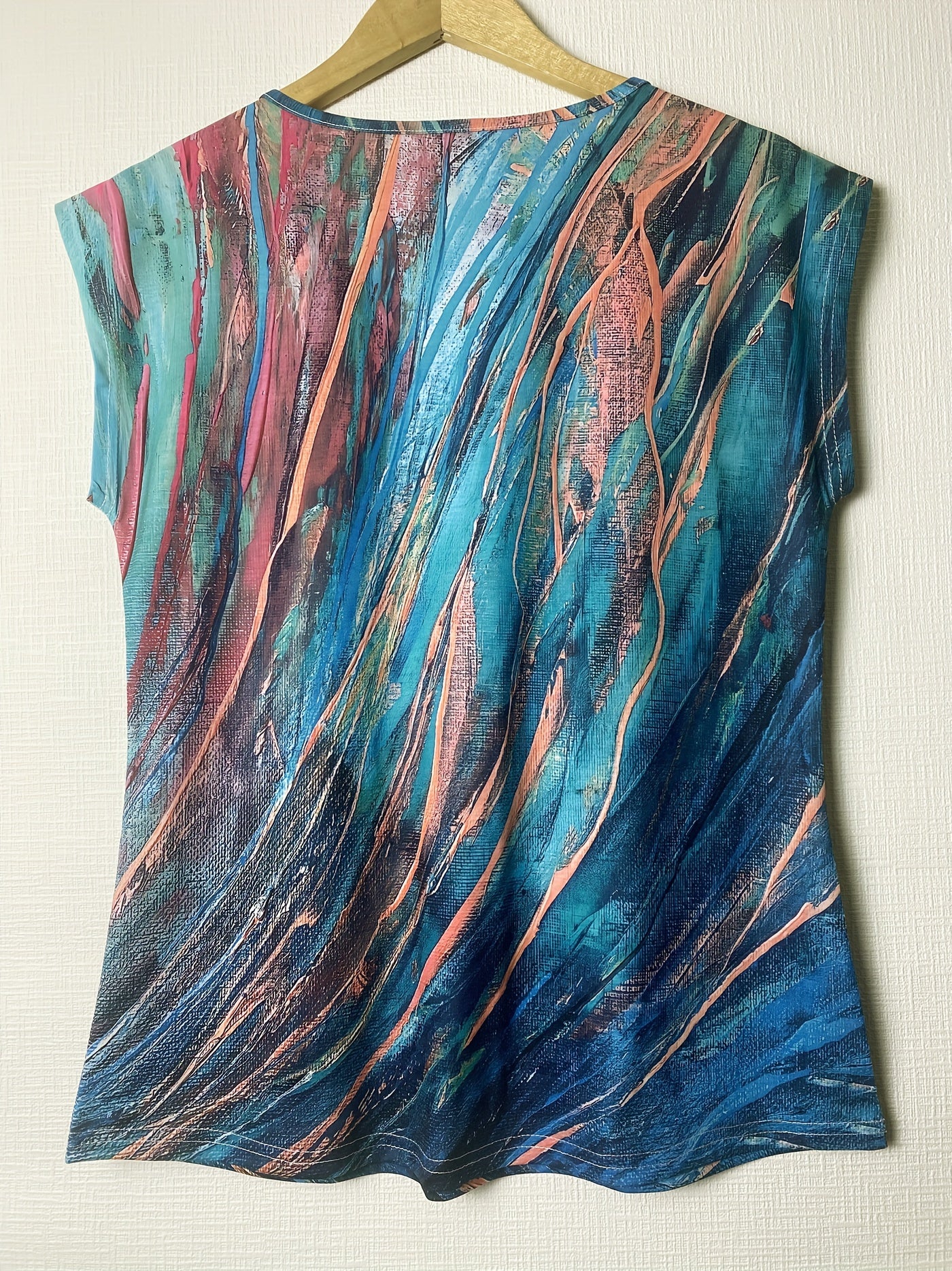 Abstract Print V Neck Tank Top, Casual Sleeveless Top For Spring & Summer, Women's Clothing