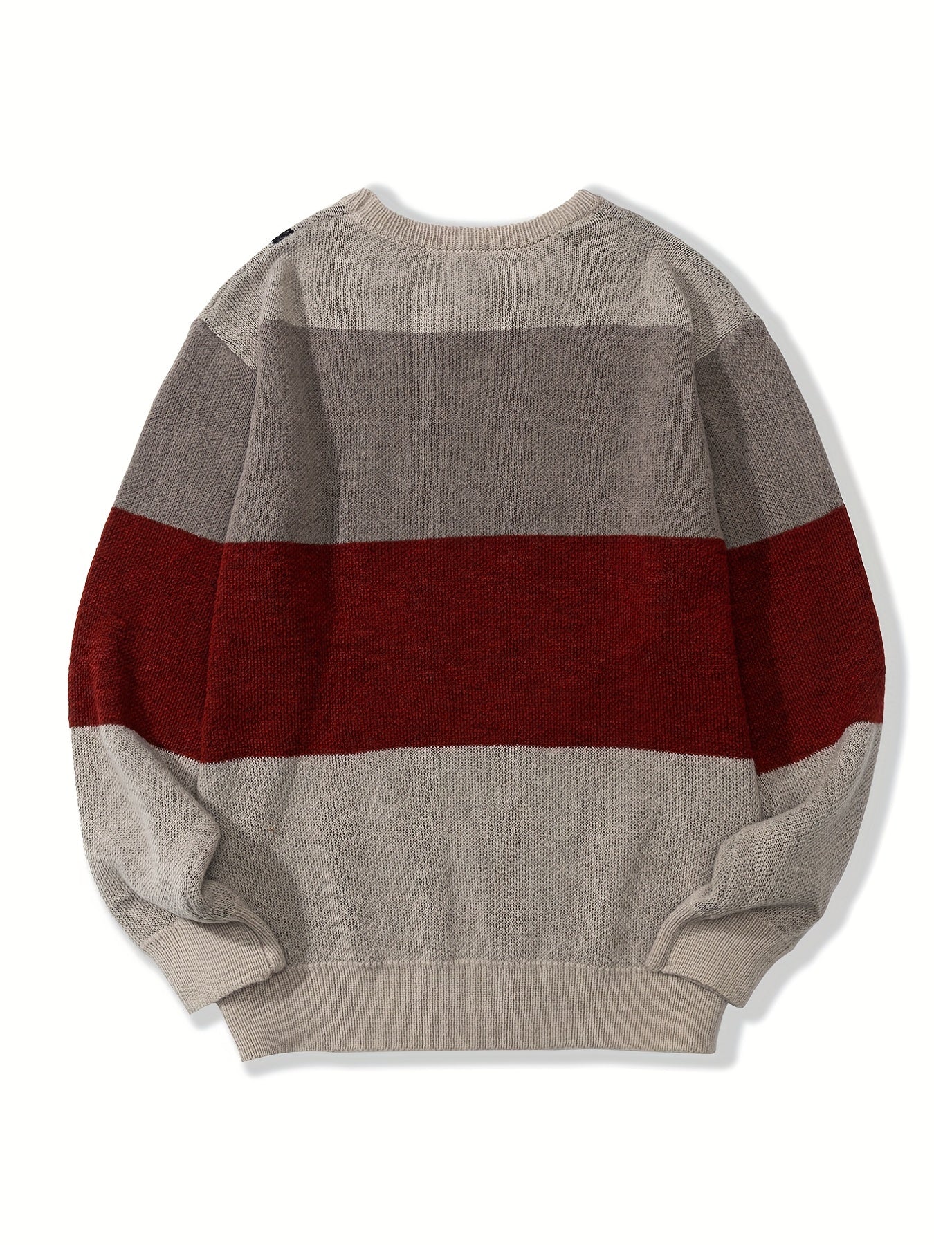 Mens Soft Knit Color Block Sweater - Stylish, Warm & Stretchy - Versatile Crew Neck Pullover for Autumn Winter