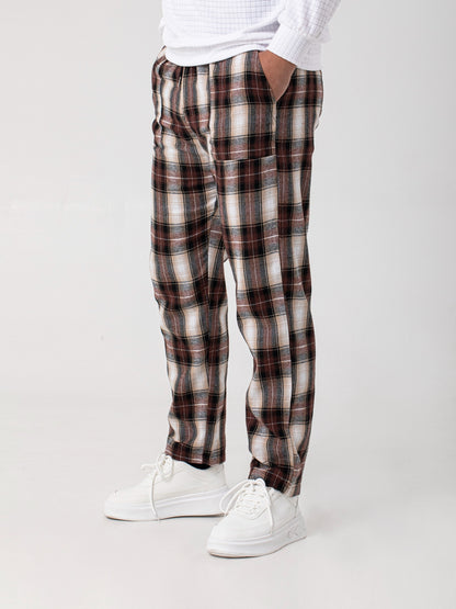 Men's Simple Style Plaid Pattern Casual Comfy Pants, Trendy Loose Stretchy Elastic Waist Home Pajamas Bottom, Suitable For Sleeping Home