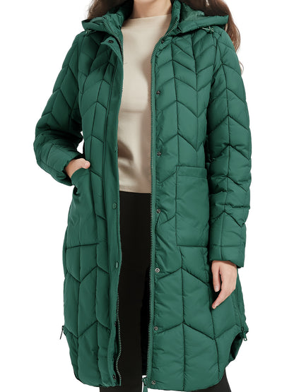 Winter Chic Puffer Jacket for Women - Cotton-Padded Coat with Lightweight Bubble Padding, Fur Collar, Hooded Design, and Warmth Outerwear for Cold Weather - Stylish and Cozy Winter Essential