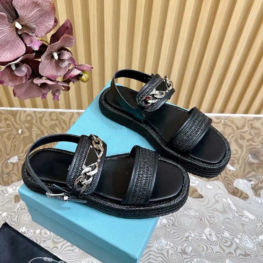 Designer Sandals Women Slippers Flat Slides Flip Flop Padded On Gold Buckle Summer Genuine Leather Indoor Outdoor Beachwear Pool Sandals Slides 0001