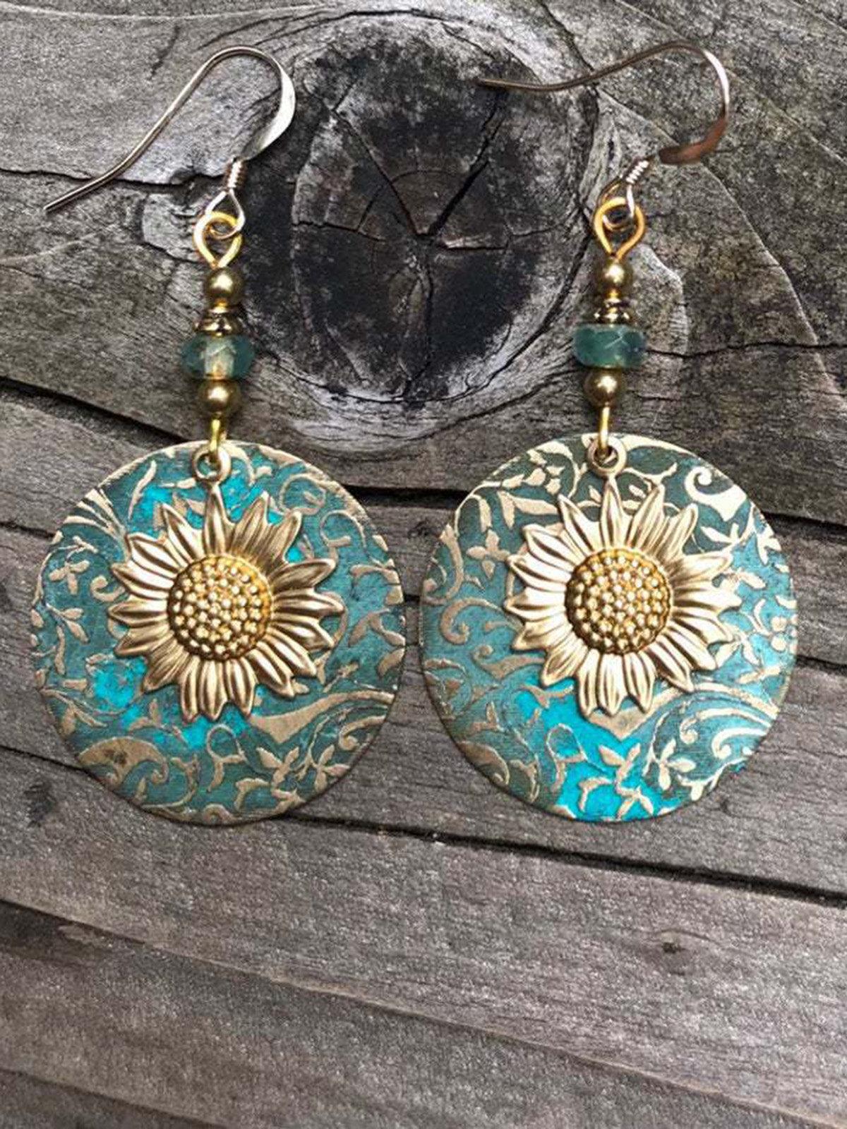 sengpan 2024 New Vintage Sunflower Pattern Earrings