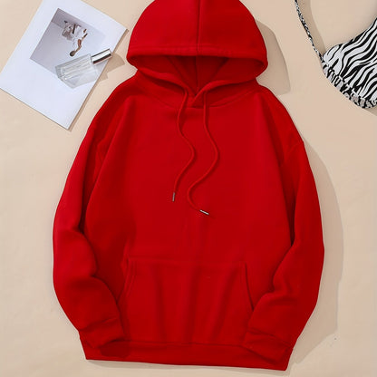 Womens Thermal Hooded Sweatshirt - Soft Micro Elasticity Polyester, Long Sleeve, Solid Color, Casual Pocketed Drawstring Hoodie for Fall/Winter - Cozy Knit Fabric, No Printing, No Sheer