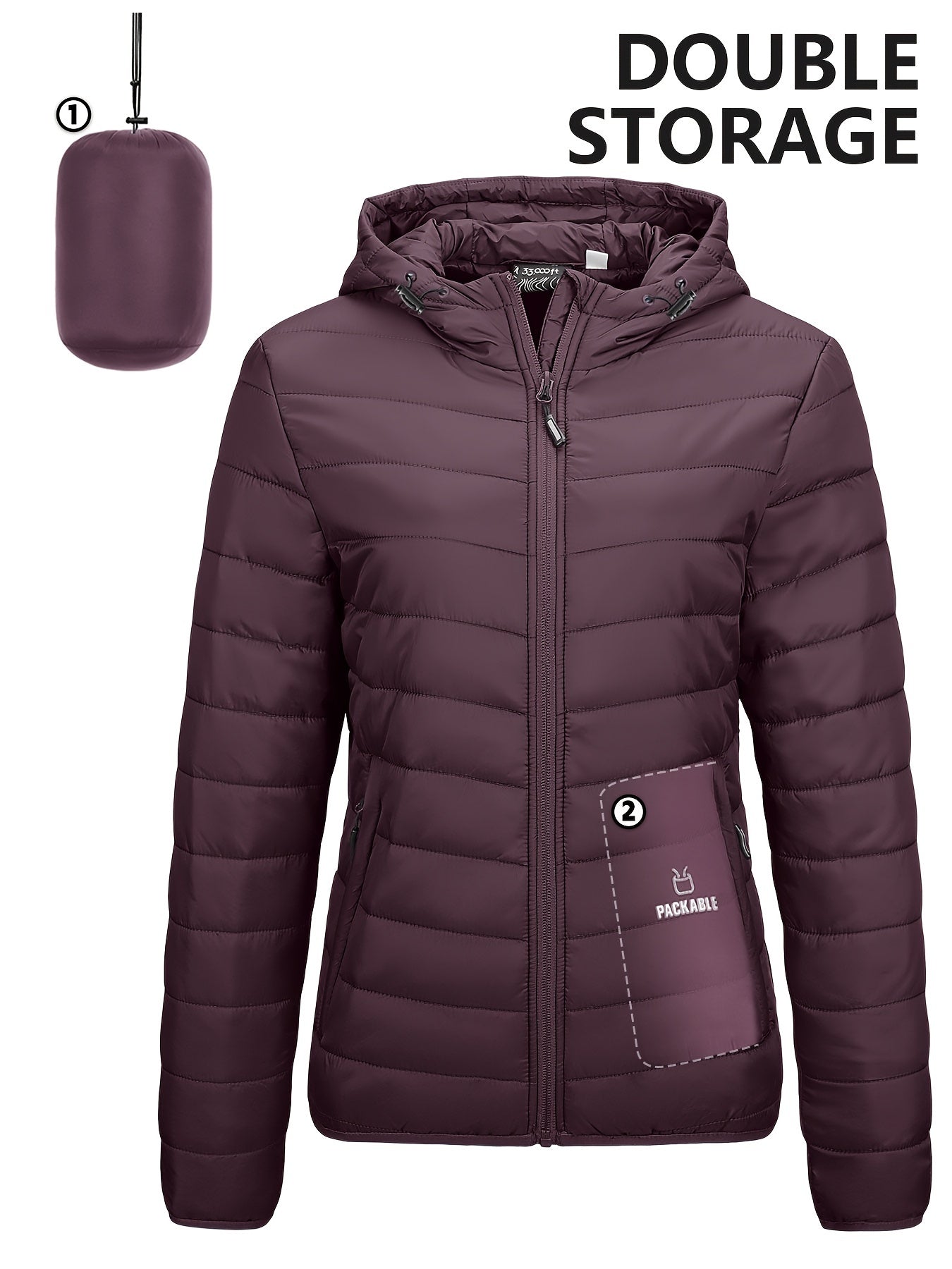 Women's Ultra-Lightweight Packable Full-Zip Puffer Jacket with Hood - Water-Resistant, Quilted, Insulated, Breathable, Windproof Winter Coat for Outdoor Activities - Ideal for Hiking, Camping, Travel, and Daily Wear