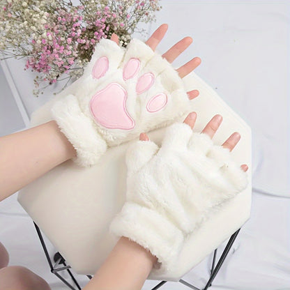 Cozy Cat Claw Half-Finger Gloves - Plush Warmth for Winter Comfort, Functional and Cute - Ideal for Chilly Weather