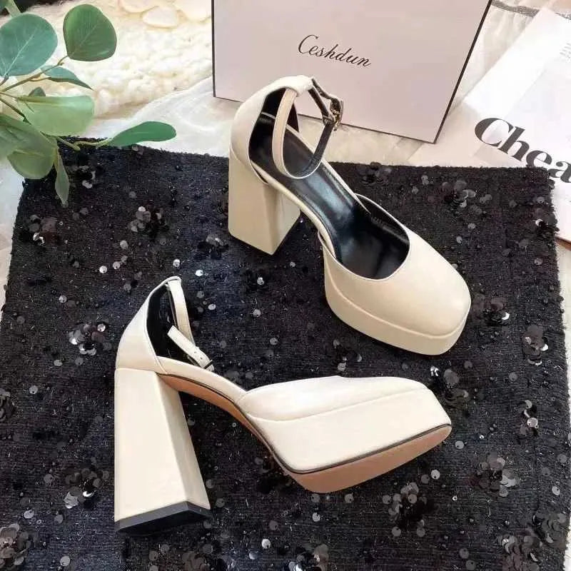 Dress Shoes Elegant high heels for womens  sexy ankle strap black and white platform party shoes dress pump women H240527