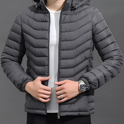 Mens Quilted Hooded Puffer Coat - Water-Resistant, Breathable, Zip-Up, Long Sleeve, Warm, and Lightweight - Perfect for City Walks, Street Hanging, and Winter Outdoor Activities