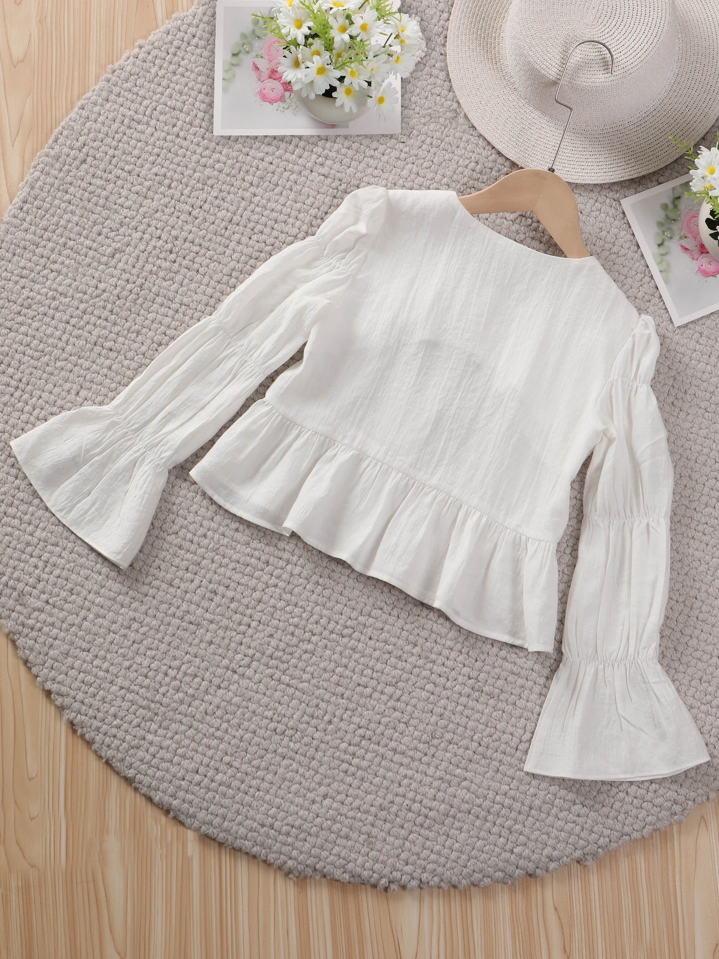 Girls Square Neck Puff Sleeve Crop Top Breathable Elegant Style For Spring Summer