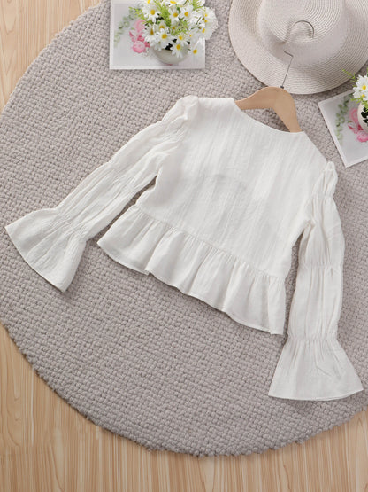 Girls Square Neck Puff Sleeve Crop Top Breathable Elegant Style For Spring Summer