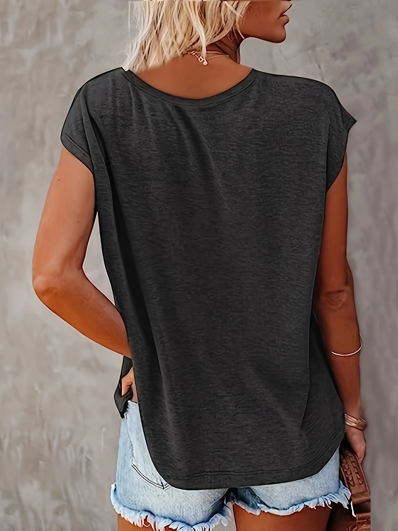 Solid Color V Neck T-shirt 2 Packs, Casual Cap Sleeve Top For Spring & Summer, Women's Clothing