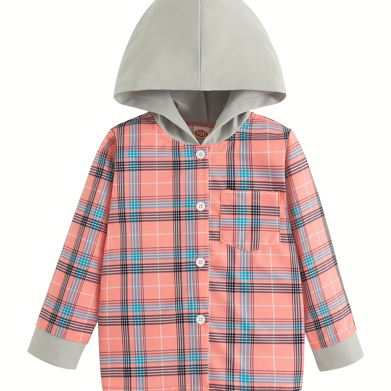 Girls Splicing Plaid Hooded Shirt Button Up Shirt Spring Fall Gift Outdoor