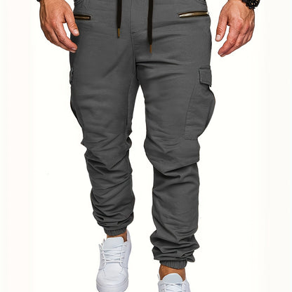 Men's Comfort-Fit Cargo Joggers - Drawstring, Stretch, Flap Pocket - Ideal for Spring & Autumn Casual Wear