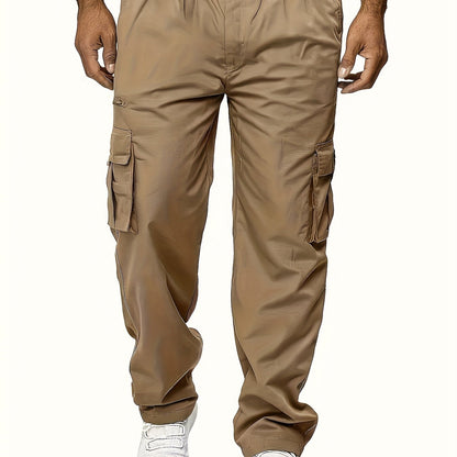 Plus Size Men's Multi-Pocket Relaxed Fit Cargo Pants - Comfortable, Versatile, and Durable Design for Outdoor Enthusiasts and Workers - Ideal for All Seasons and Occasions