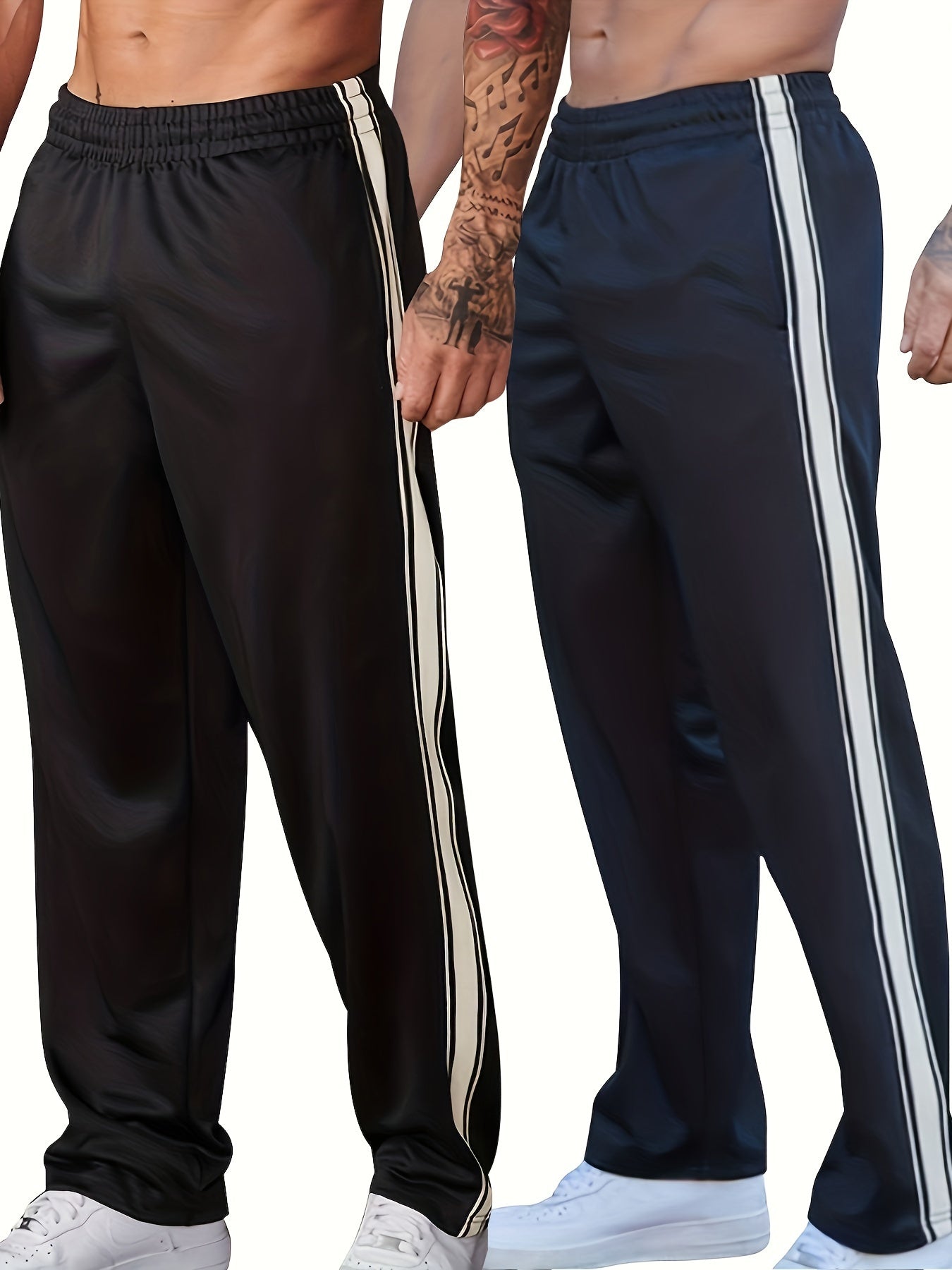 2-Pack Loose Fit Baggy Sweatpants - Soft Slight Stretch Polyester Fabric, Drawstring Waist, Side Pockets, Versatile Chic Style for Mens Sports and Daily Wear - Hand Wash or Professional Dry Clean, Knit Fabric, Solid Color Pattern