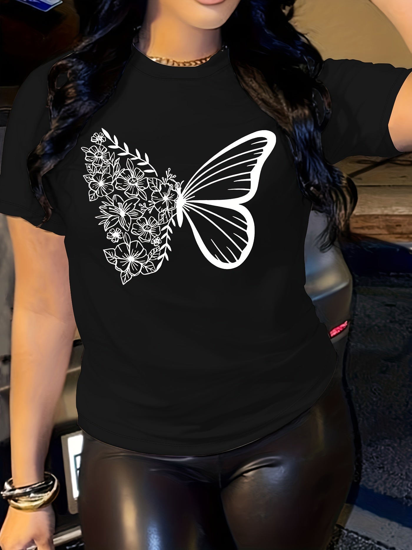 Butterfly Blossom Womens T-Shirt - Short Sleeve, Crew Neck, Lightweight & Breathable - Perfect Casual Top for Summer & Spring Wardrobe