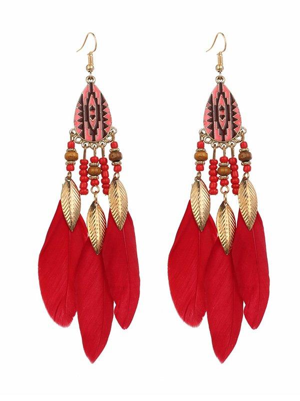 sengpan 2024 New National Original 5 Colors Feather Tassels Beads Chains 6 Colors Earrings