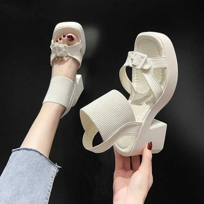 Dress Shoes  Womens High Quality Elastic Band Sandals Summer Platform Heel Zapatos Mujer H240527 TFD0