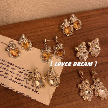 sengpan 2024 New Heavy Industry Premium Champagne Rhinestone Bear Earrings