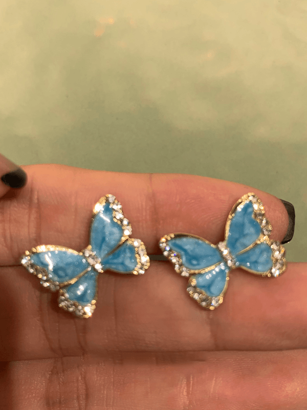 sengpan 2024 New Streamer Blue White Butterfly Stud Earrings