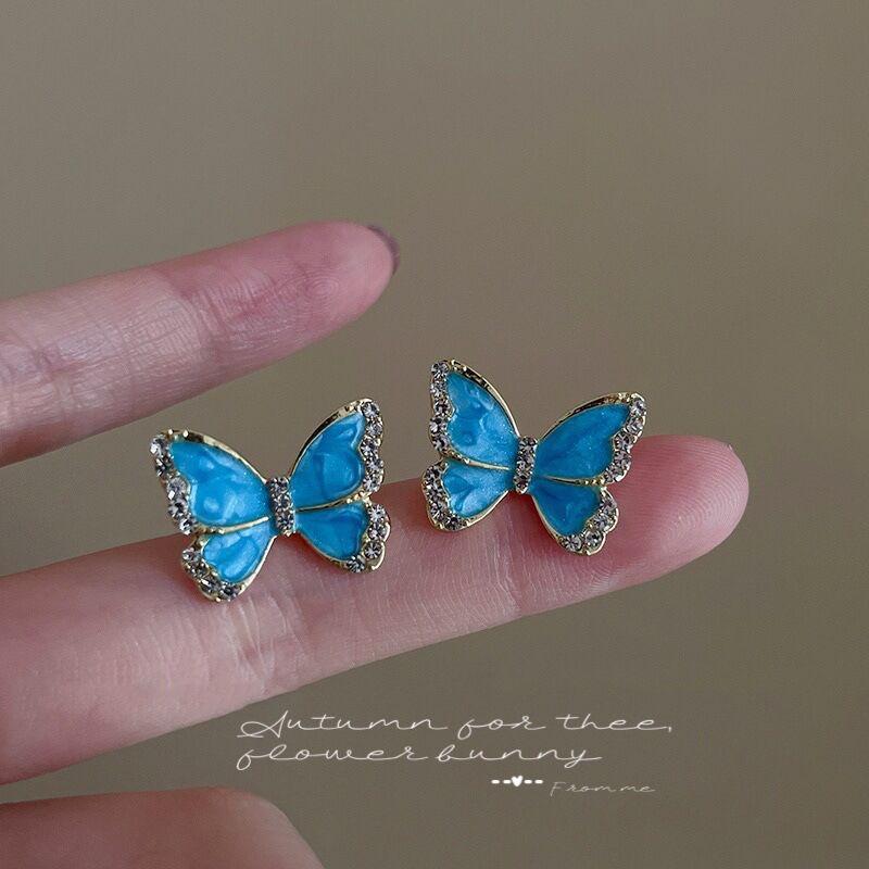 sengpan 2024 New Streamer Blue White Butterfly Stud Earrings