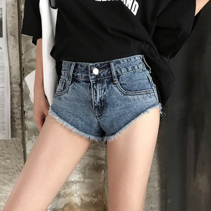 HME Children 2024 New Trendy Low Waist Women's Jeans Cat Fringe Korean Style Ultra Short Denim Shorts Women