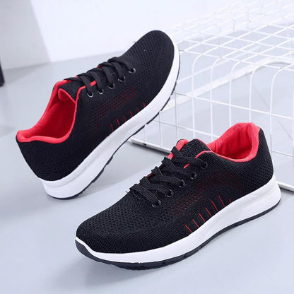 Spring and Autumn Trends Flyknit Breathable Women's Casual Sneaker Neutral round Head Lace-up Mesh Shoes Soft Bottom Women's Travel Shoes