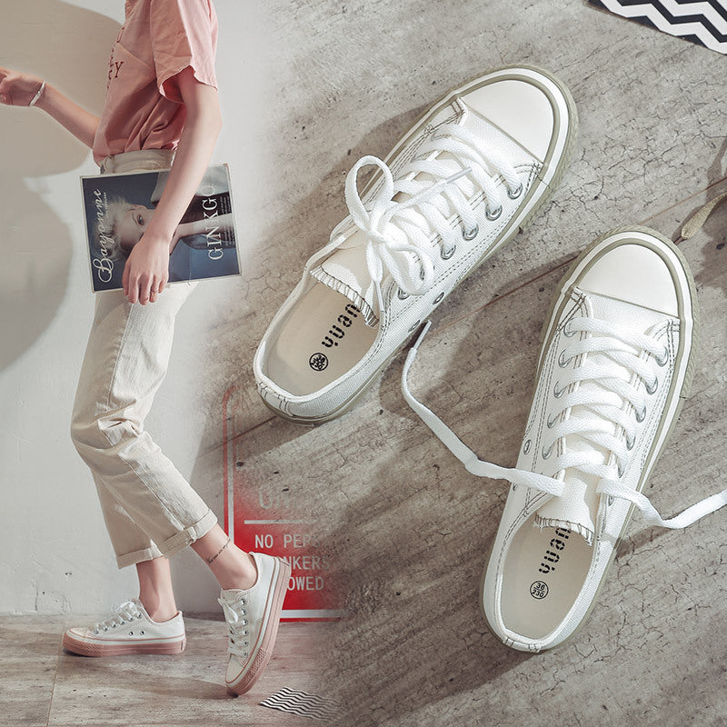 New Canvas Shoes Women's White Shoes Student Korean Style Shoes Women's Casual Sneakers Hong Kong Style Spring Shoes Breathable Shoes