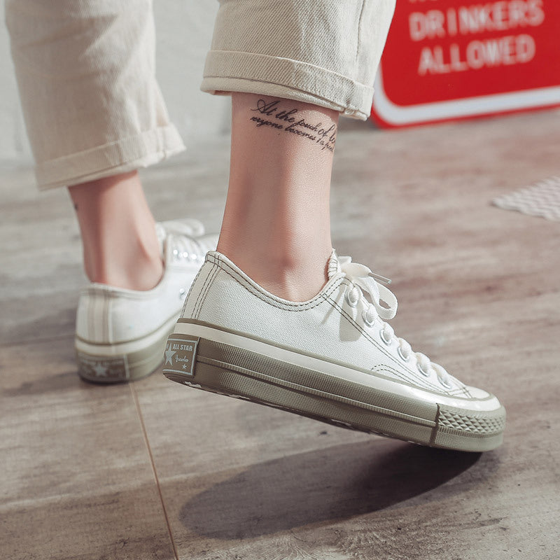 New Canvas Shoes Women's White Shoes Student Korean Style Shoes Women's Casual Sneakers Hong Kong Style Spring Shoes Breathable Shoes