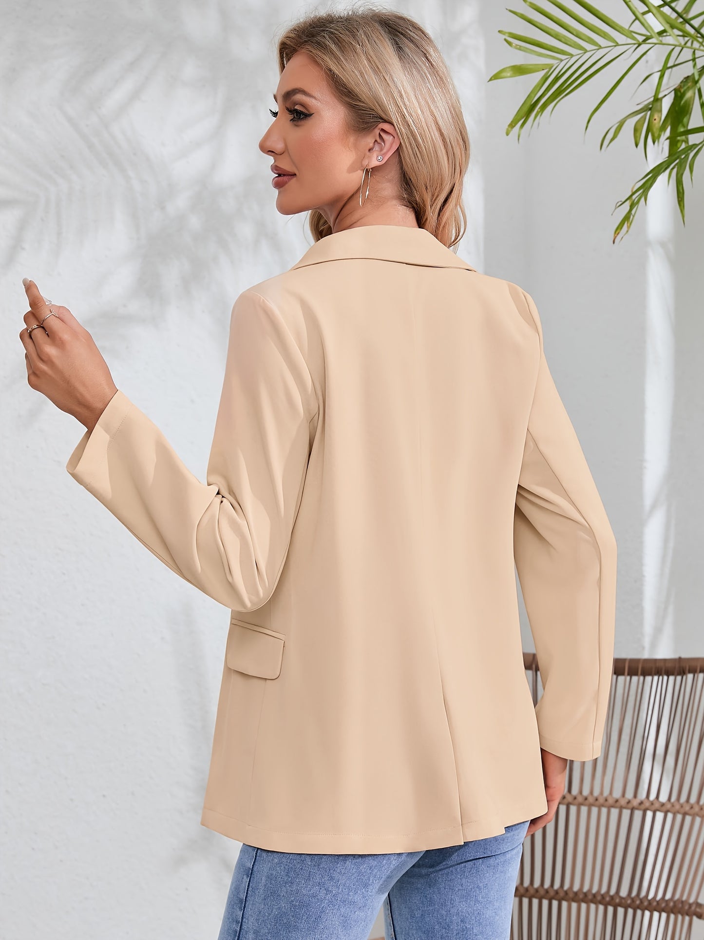 Solid Simple Button Front Blazer, Versatile Lapel Long Sleeve Blazer For Office & Work, Women's Clothing