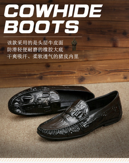 New Simple Tods Casual Shoes Top Layer Cowhide Men's Shoes Wear-Resistant Non-Slip Cowhide Embossed Pumps Shoes for Four Seasons Men