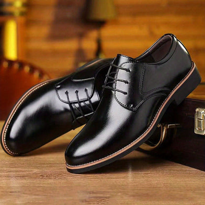 Classic Round Toe Lace-Up Derby Shoes - Premium Wear-Resistant Non-Slip Soles, Breathable Leather Upper, Comfortable Fit for Middle-Aged Men's Formal Occasions, Wedding Party, Business Events