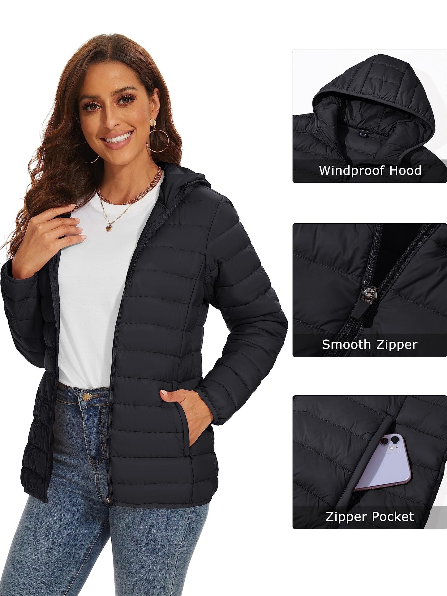 WarmthPlus Plus Size Down Jacket - Lightweight, Hooded, Waterproof, Windproof, and Padded for Winter Outdoor Activities - Comfortable and Fashionable Coat for Hiking, Camping, and Mountaineering