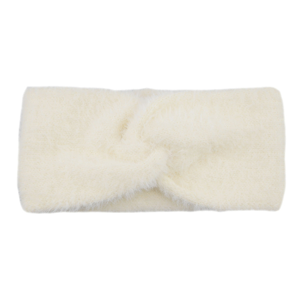 Lianfudai knitted Internet Celebrity Faux Mink Headband Cross Knitted Hair Band Ins New Warm Wool Headband Plush Headdress