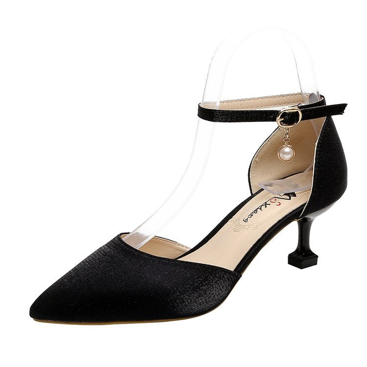 sengpashop Spring and Summer New Korean Style Pointed Toe Pumps Ankle-Strap Buckle Stiletto Heel High Heels Fashion Hollow Women's Shoes Wholesale