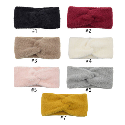 Lianfudai knitted Internet Celebrity Faux Mink Headband Cross Knitted Hair Band Ins New Warm Wool Headband Plush Headdress